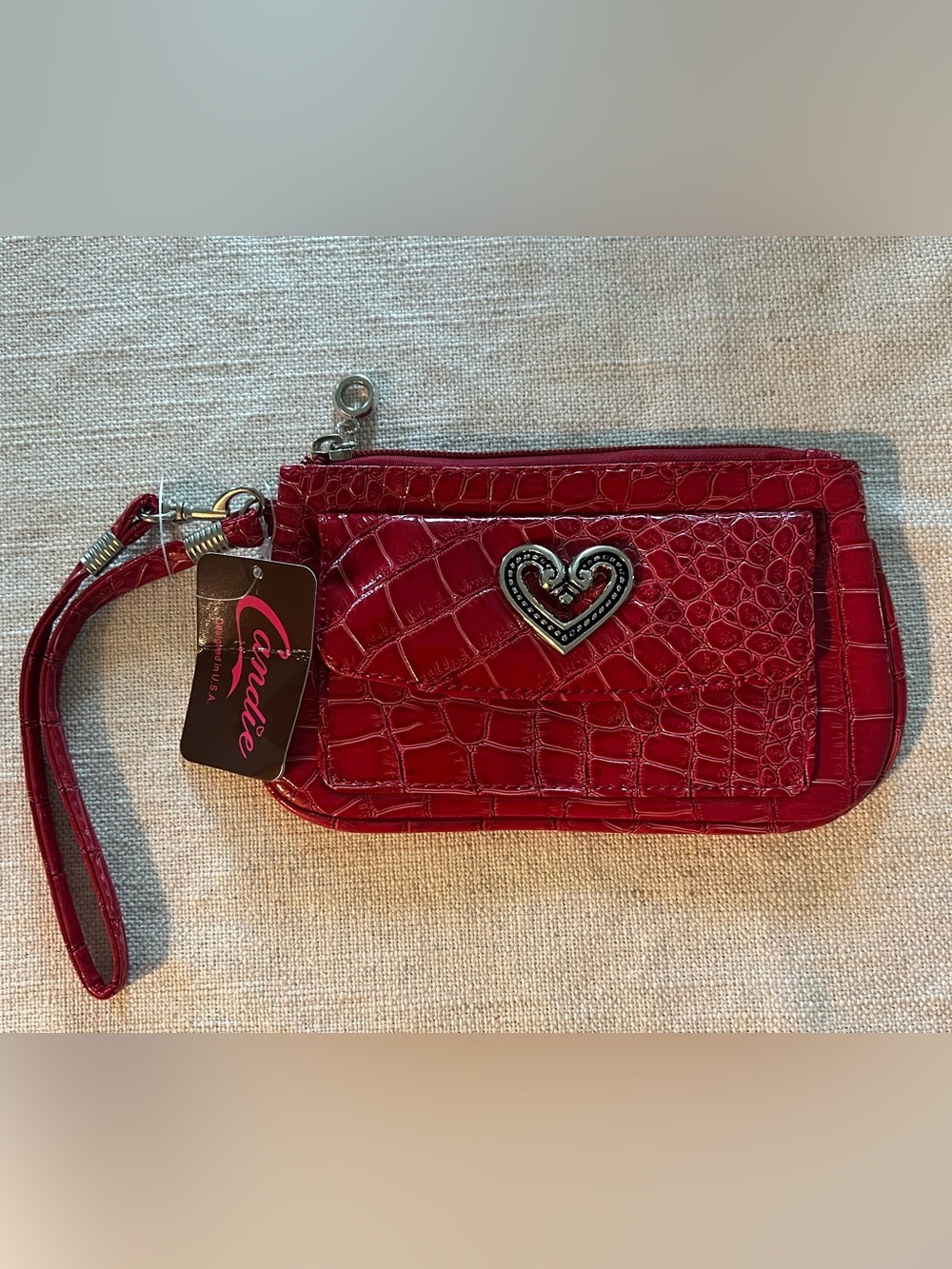 Candie's Red Croc-Embossed Wristlet with Heart Medallion